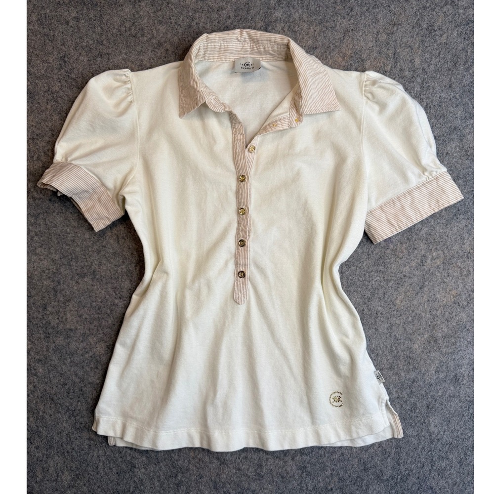 Vintage Y2K Cerruti Henley Polo Shirt S Cream Puff Sleeve Top Tennis Coquette